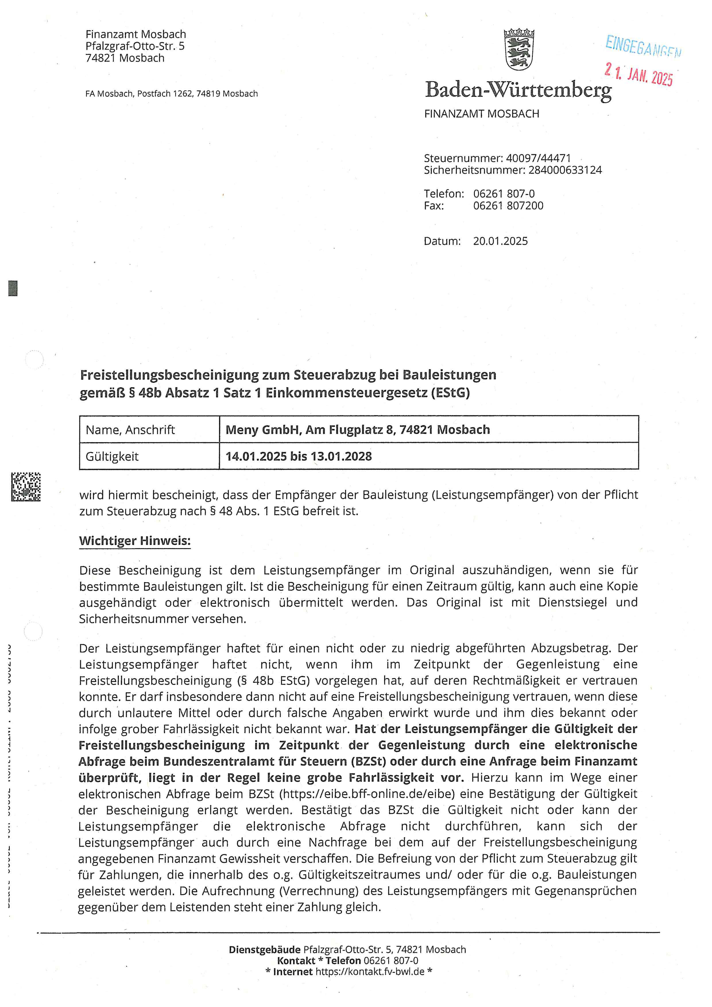 Freistellungsbescheinigung bis 2025